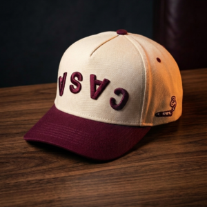 Casa de Wing Snapback Hat – Cream & Maroon Embroidered Cigar Cap with Winged Crest