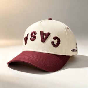 Casa de Wing Snapback Hat – Cream & Maroon Embroidered Cigar Cap with Winged Crest